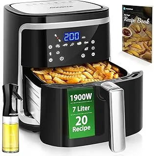 Aigostar Cube - Freidora de aire XXL, 1900W, 7L Air fryer. Libro de recetas incluido, panel LED táctil. Doble uso: con cesta o cajón. 7 funciones preestablecidas + mantener caliente, Sin BPA.