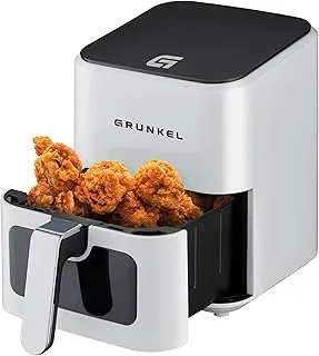 Grunkel - Freidora aire - Air Fryer - 4 Litros y 7 programas. WEF. Panel de control digital Multifunción y ventanal visualización retroiluminada. Temporizador 60 minutos - Freidora sin aceite (Blanco)