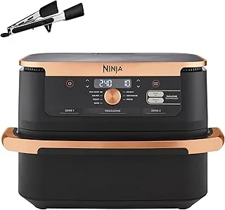 Ninja Foodi FlexDrawer Freidora de Aire Dual Zone, 10.4L, Air Fryer, 7 en 1, Freidora sin Aceite con 2 Cestas y Divisor Extraíble, Asa, Hornea, Frie, Pinzas Incluídas, Negro y Cobre, AF500EUCP