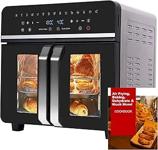 Freidora sin Aceite y Horno de Aire Caliente 23 litros, Emphsism Freidora de aire XXL con compartimento doble 2600W Oven, Pantalla LED táctil, 15 Programas, 11 Accesorios Incluidos