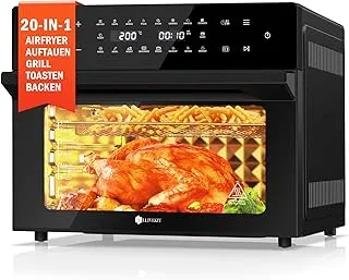 LLIVEKIT 30L Freidora de Aire Horno XXL con Asador Giratorio, Horno Freidora sin Aceite con 20 Programas y 9 Accesorios, Air Fryer Pantalla Táctil LED, Convección con Recetas, 1800W, 80°C-230°C